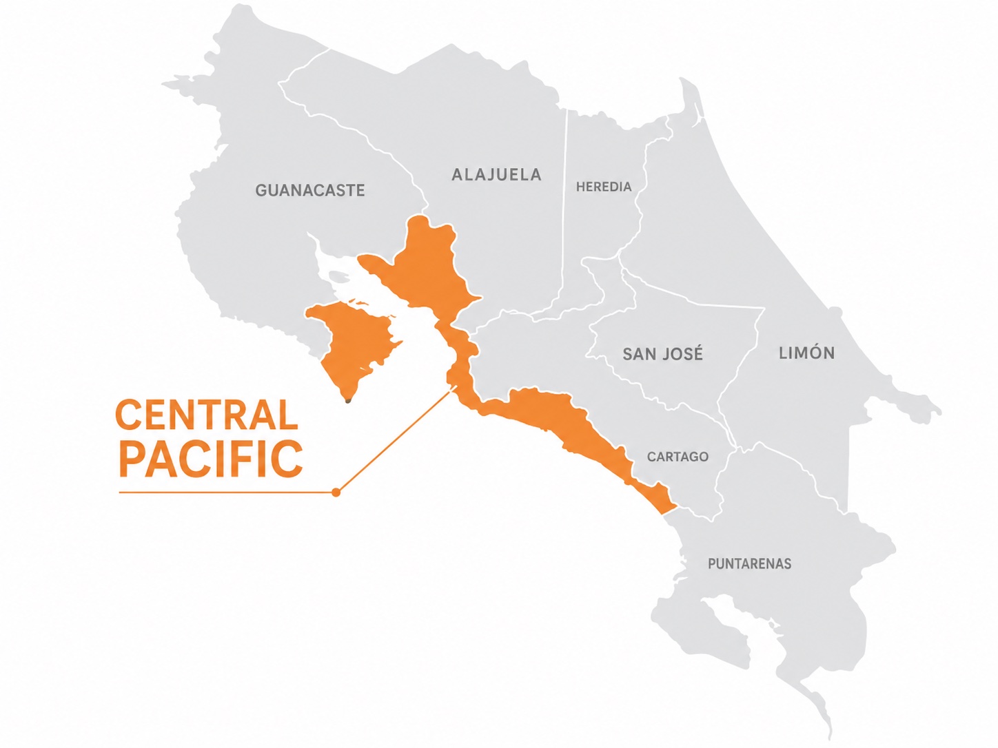 Map of Costa Rica highlighting the Central Pacific region